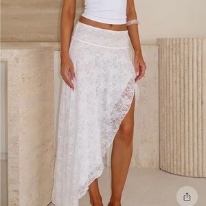 White Fox Lace midi skirt white